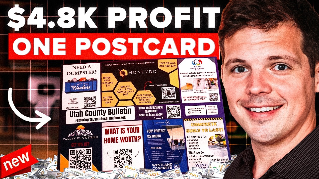 Podcast thumbnail showing a shared postcard and a $4.8K profit headline